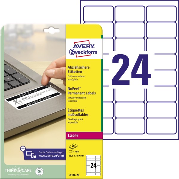 Avery Zweckform Etikett L6146-20 63,5x33,9mm ws 480St.