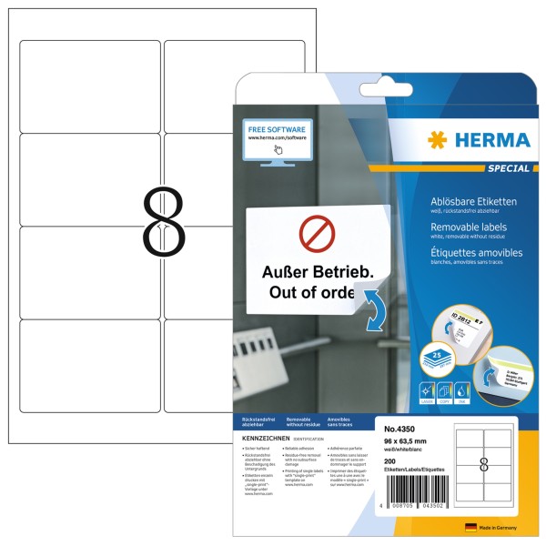 HERMA Etikett 4350 96x63,5mm ablösbar ws 200 St.