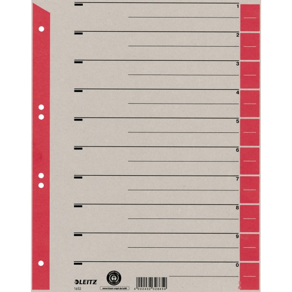 Leitz Trennblatt 16523025 DIN A4 Karton Tab rot 25 St./Pack.