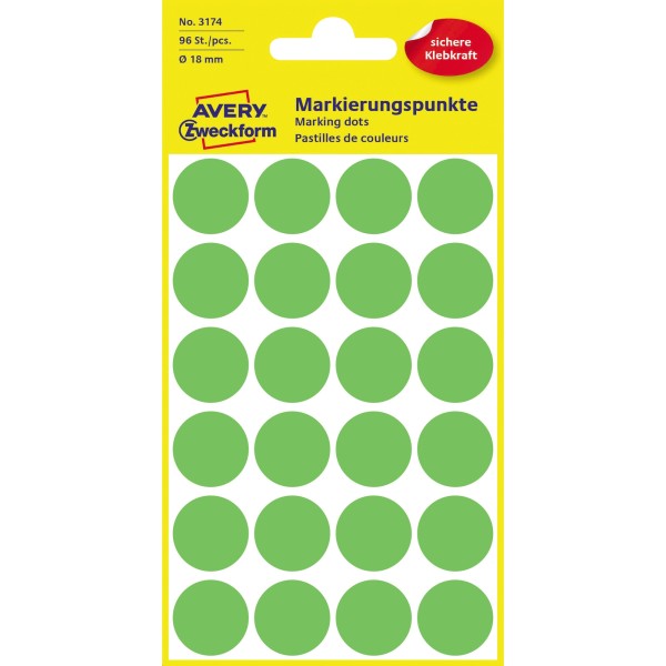 Avery Zweckform Markierungspunkt 3174 18mm leuchtgrün 96 St./Pack.