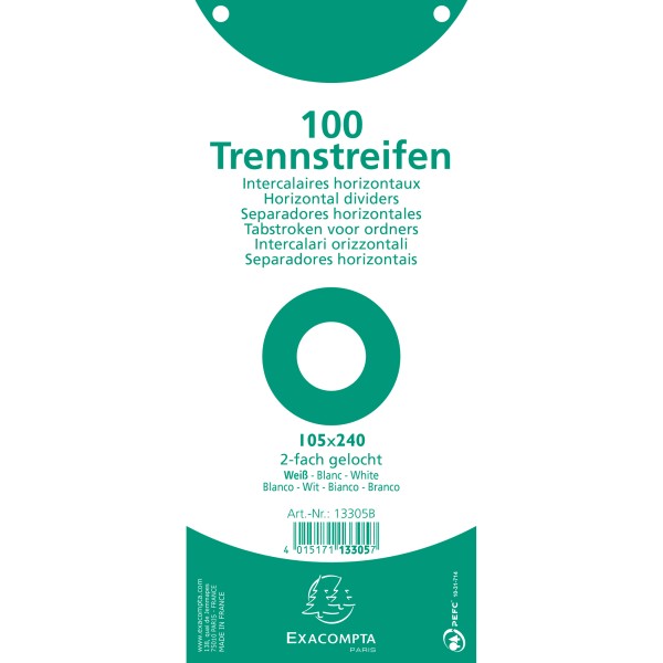 Exacompta Trennstreifen 13305B 105x240mm 2fach gel. ws 100St.