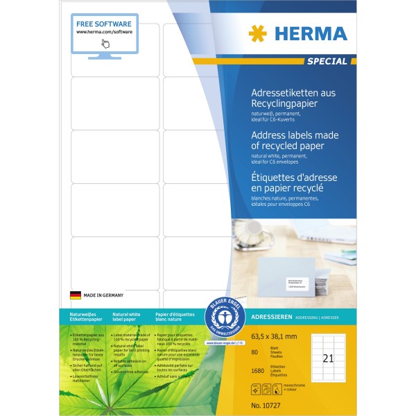 HERMA Etikett 10727 RC 63,5x38,1mm nws 1680St