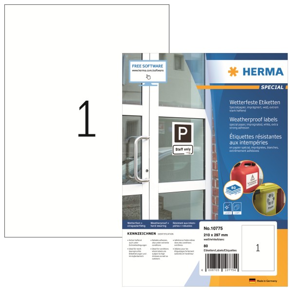 HERMA Etikett 10775 210x297mm weiß 80 St./Pack.
