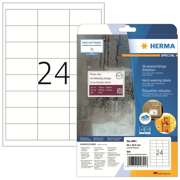 HERMA Etikett Special 4691 66x33,8mm weiß 600 St./Pack.