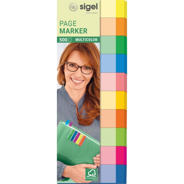 SIGEL Haftmarker Multicolor HN682 50x150mm f. sort 500 Bl./Pack.