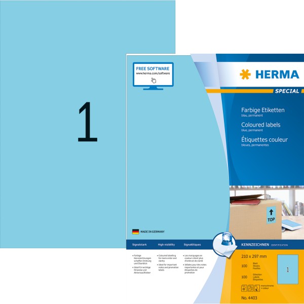 HERMA Etikett SPECIAL 4403 210x297mm blau 100 St./Pack.
