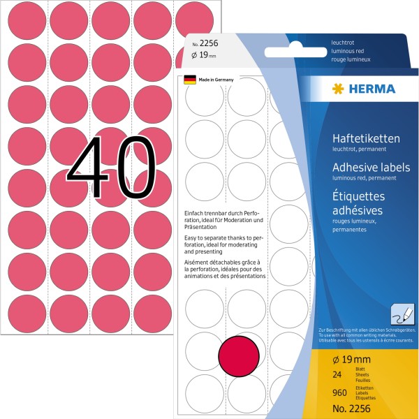 HERMA Markierungspunkt 2256 19mm leuchtrot 960 St./Pack.