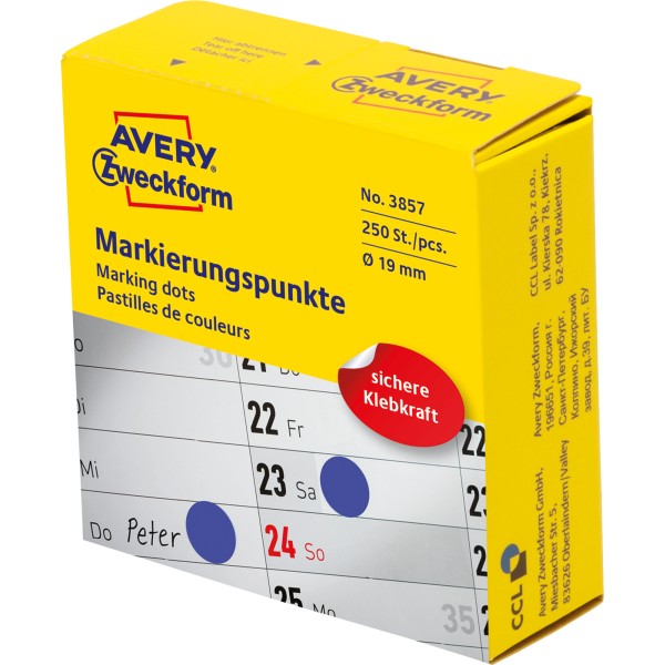 Avery Zweckform Markierungspunkt 3857 19mm blau 250 St./Pack.