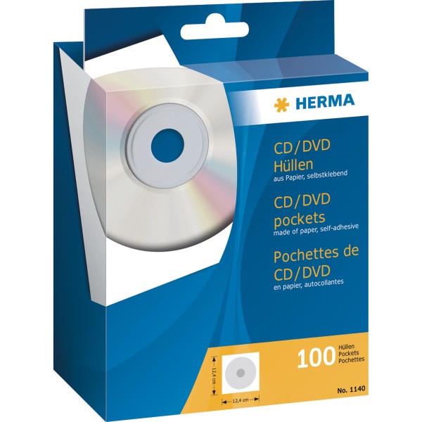 HERMA CD/DVD Hülle 1140 12,4x12,4cm weiß 100 St./Pack.