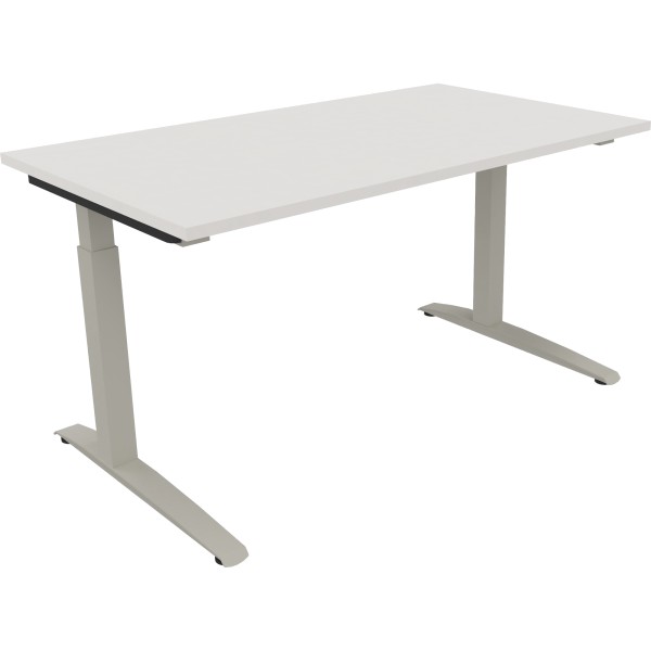 Schreibtisch Kufe Einzels. Quadrat B1400xT800xH650-850 si/Weiß