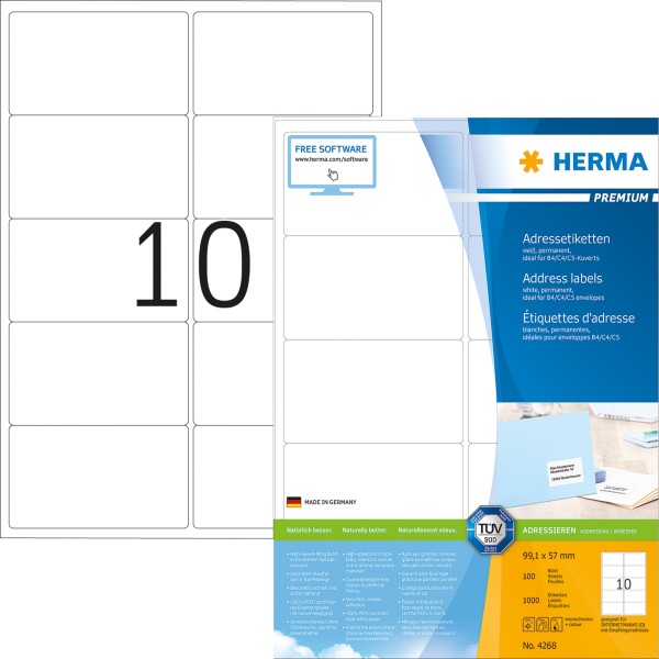 HERMA Etikett PREMIUM 4268 99,1x57mm matt ws 1.000 St./Pack.