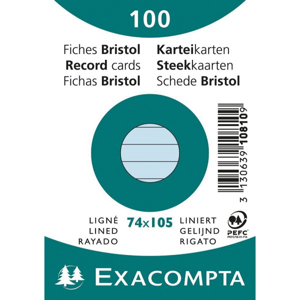 Exacompta Karteikarte 10810SE DIN A7 liniert blau 100 St./Pack.