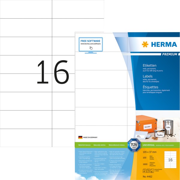 HERMA Etikett PREMIUM 4462 105x37mm weiß 1.600 St./Pack.