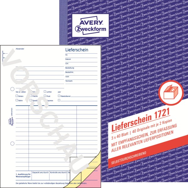 Avery Zweckform Lieferschein 1721 DIN A5 3x40Blatt