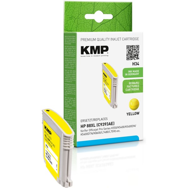 KMP Tintenpatrone 1704,4939 H34 wie HP C9391AE Nr.88XL 17ml gelb