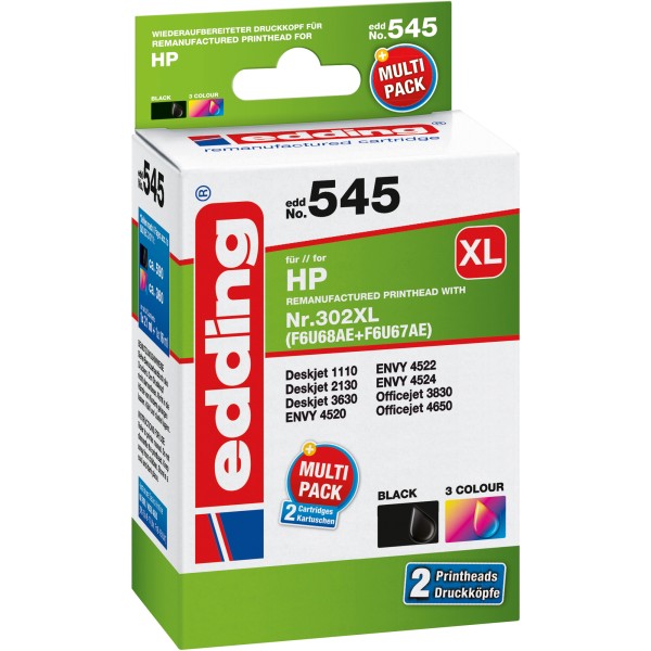 edding Tintenpatrone 18-545 wie HP 302XL+302XL sw+c/m/y 2 St./Pack.