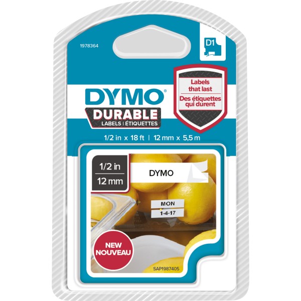DYMO Schriftbandkassette D1 1978364 12mmx5,5m sw auf ws