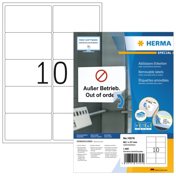 HERMA Adressetikett Movables 10316 99,1x57mm weiß 1.000 St./Pack.