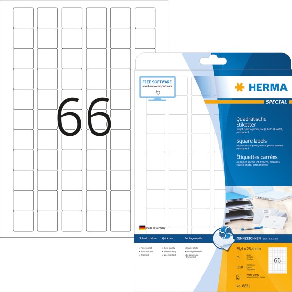 HERMA Etikett Special 8831 25,4x25,4mm weiß 1.650 St./Pack.