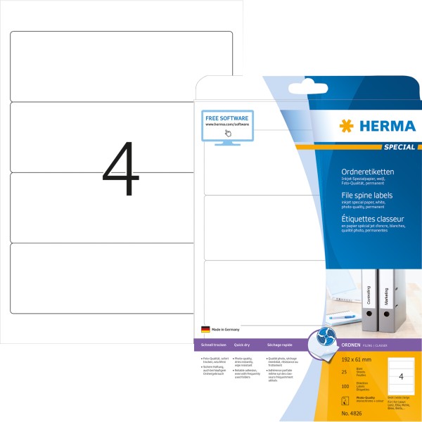 HERMA Ordneretikett Special 4826 192x61mm sk weiß 100 St./Pack.