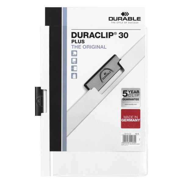 DURABLE Klemmmappe DURACLIP Plus 221302 DIN A4 max. 30Bl. ws