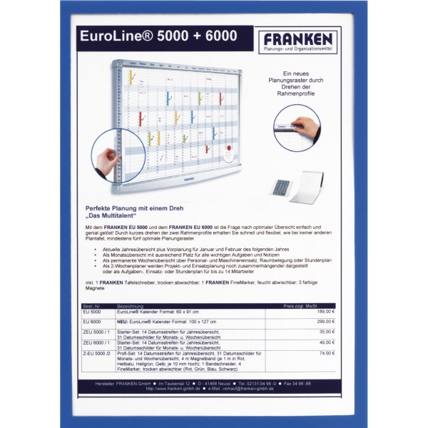 Franken Dokumentenhalter Frame lt X-tra Line ITSA5M 03 DIN A5 blau