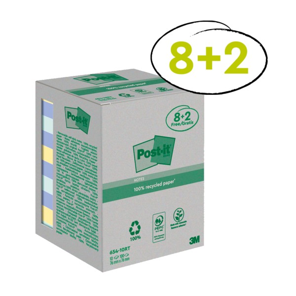 Post-it Haftnotiz Recycling Notes 654-RCP10 76x76mm sort. 10St.