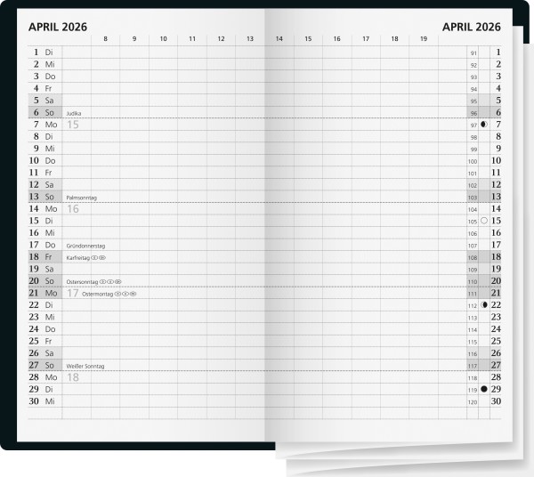 Monatskalender Taschenkalender Blattgröße 8,7 x 15,3 cm