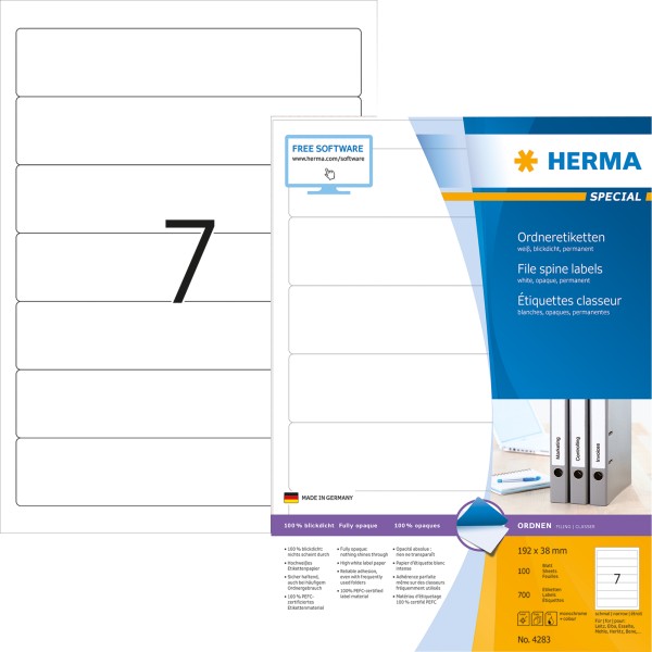 HERMA Ordneretikett 4283 kurz/schmal sk weiß 700 St./Pack.