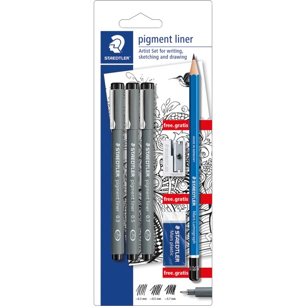 STAEDTLER Fineliner pigment liner 308 SBK3P sw 3 St./Pack.