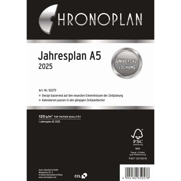 Chronoplan Jahresplan 50275 148,5x210mm 1W/2S