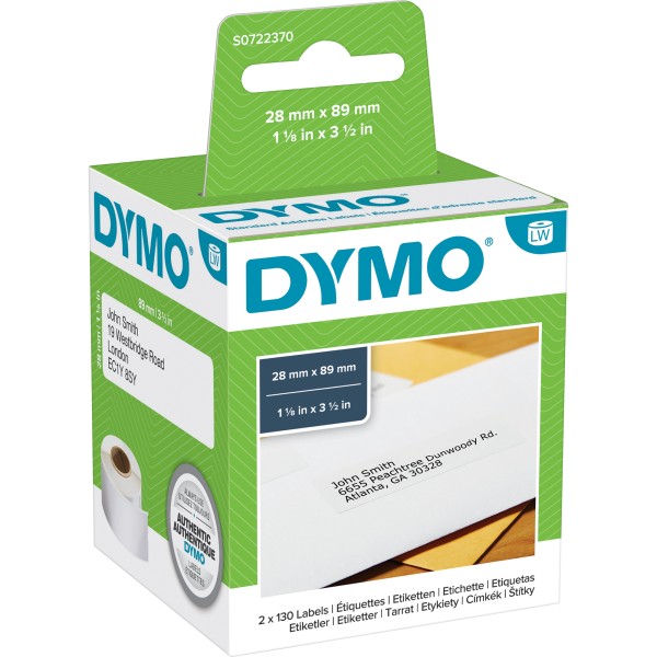 DYMO Adressetikett S0722370 89x28mm ws 2x130 St./Pack.