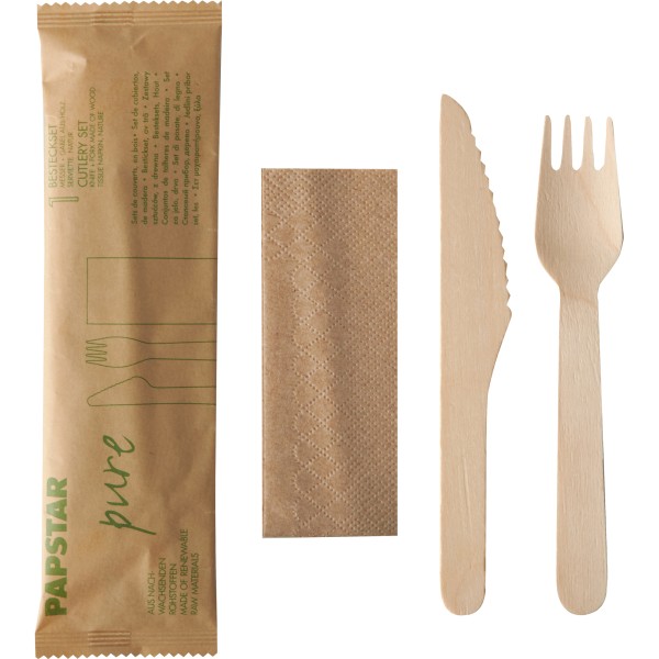 PAPSTAR Besteckset pure 88229 Holz Papierbeutel 50 St./Pack.