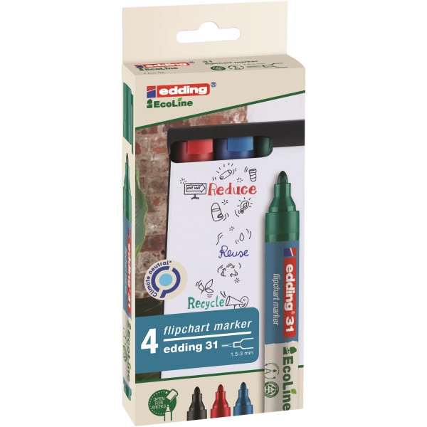 edding Flipchartmarker 31 EcoLine 4-31-4 1,5-3mm sortiert 4 St./Pack.