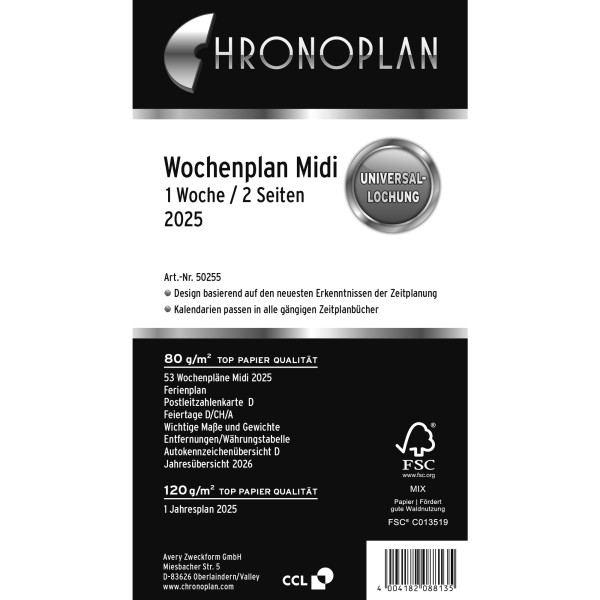 Chronoplan Wochenplan 50255 Midi 96x172mm 1W/2S