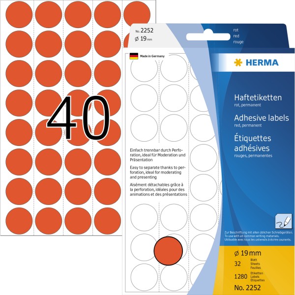 HERMA Markierungspunkt 2252 19mm Papier rot 1.280 St./Pack.