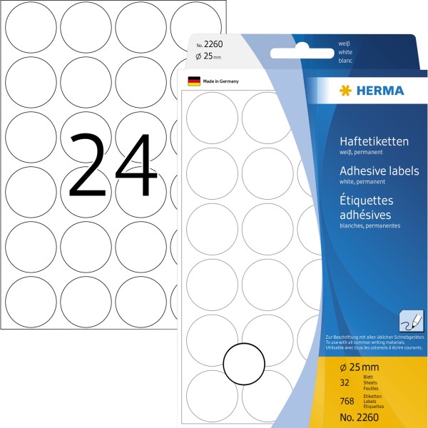 HERMA Markierungspunkt 2260 25mm Papier weiß 768 St./Pack.