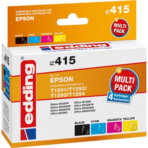 edding Tintenpatrone 18-415 wie Epson T1291-94 sw/c/m/y 4 St./Pack.