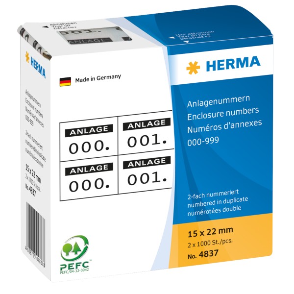 HERMA Anlagenummer 4837 15x22mm schwarz 1.000 St./Pack.