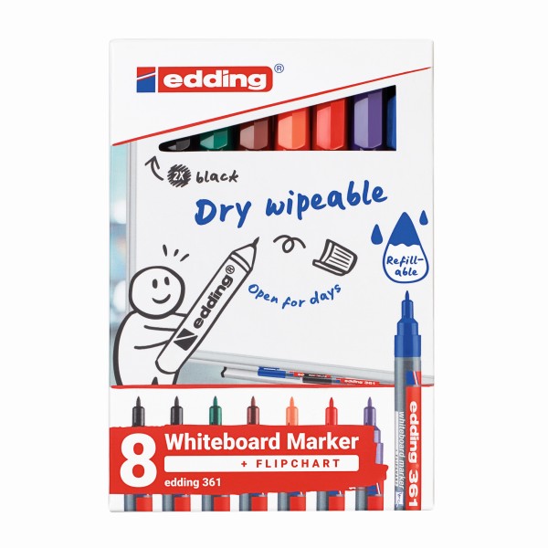 edding Whiteboardmarker 4-361-8-S2999 1mm sort. 8St.