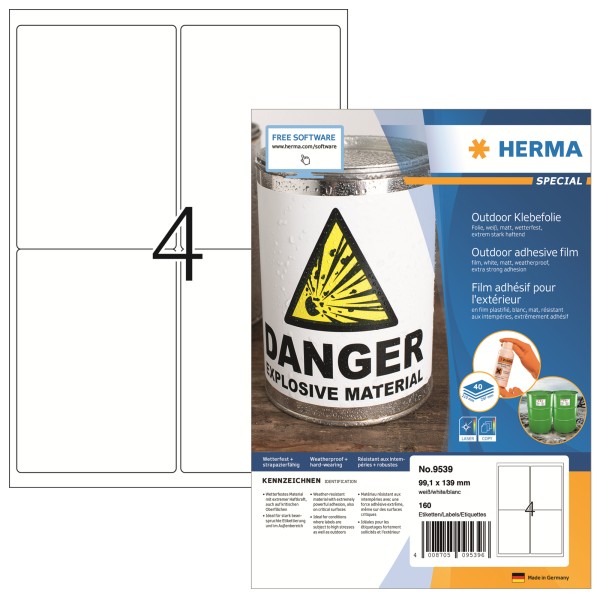 HERMA Etikett Outdoor 9539 99,1x139mm weiß 160 St./Pack.