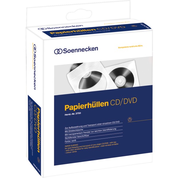 Soennecken CD/DVD Hülle 03750 mF Papier weiß 100 St./Pack.