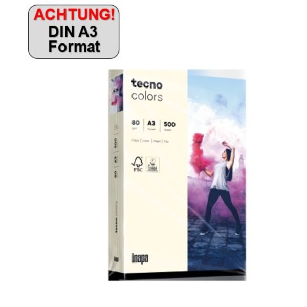 inapa tecno Kopierpapier Colors 2100011429 A3 80g h.chamois 500Bl.