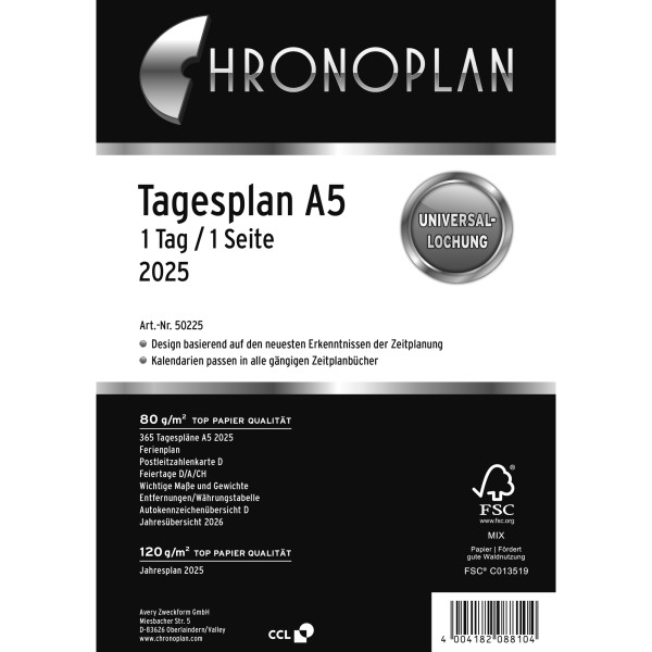 Chronoplan Tagesplan 50225 148,5x210mm 1T/1S