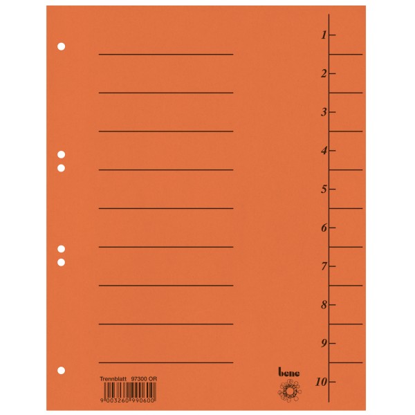 Bene Trennblatt 97300OR A4 Karton orange 100 St./Pack.