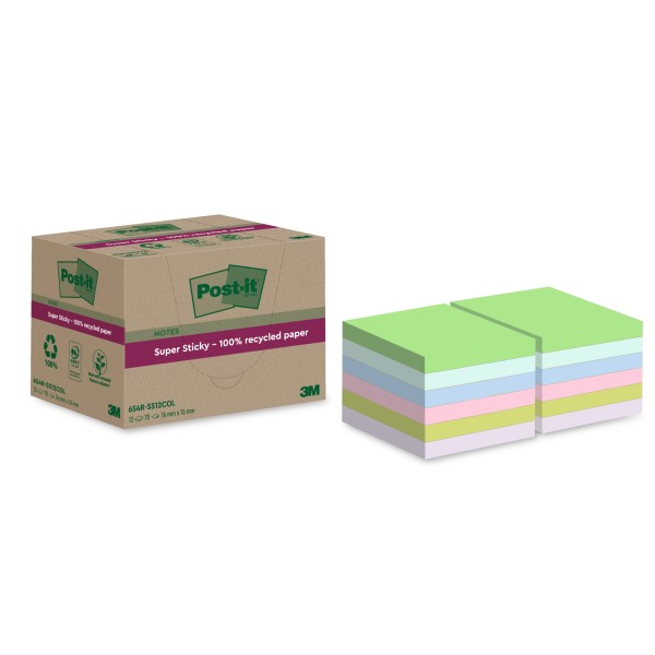 Post-it Haftnotiz Super Sticky Recycling 654 RSS12COL sort 12 St.