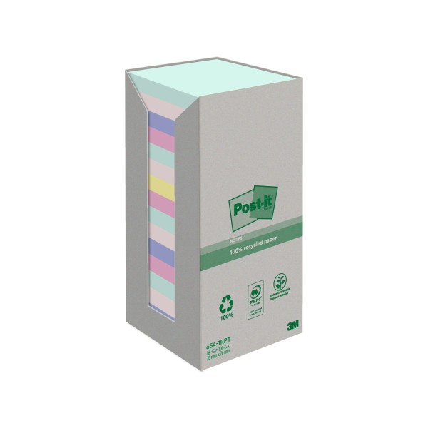 Post-it Haftnotiz Recycling Notes 654-1RPT 76x76mm sortiert 16 St.