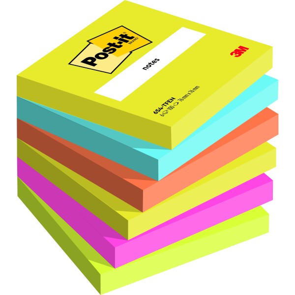 Post-it Haftnotiz Energetic 654TFEN 76x76mm 100Bl neon sort 6St