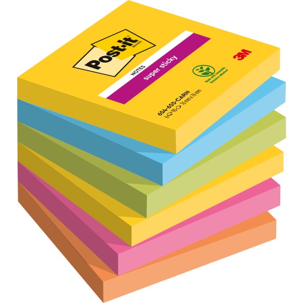 Post-it Haftnotiz Super Sticky 654-6SS-CARN 76x76mm sort. 6St.