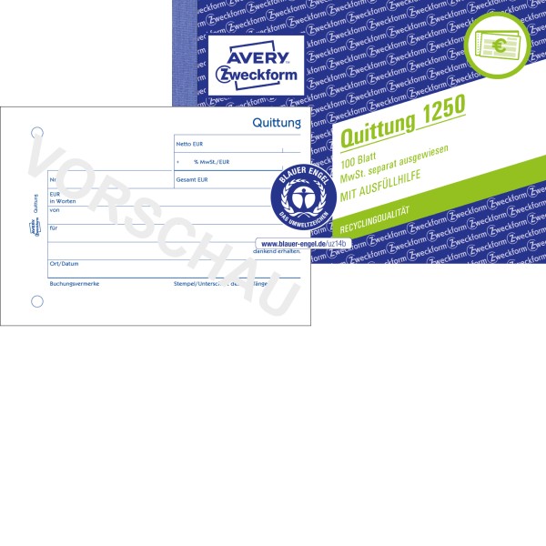 Avery Zweckform Quittung 1250 DIN A6 quer 100Blatt